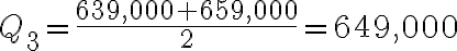 Q_3 = \dfrac{639,000 + 659,000}{2} = 649,000