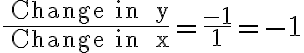 \frac{\text { Change in } y}{\text { Change in } x}=\frac{-1}{1}=-1