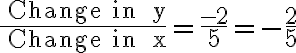 \frac{\text { Change in } y}{\text { Change in } x}=\frac{-2}{5}=-\frac{2}{5}