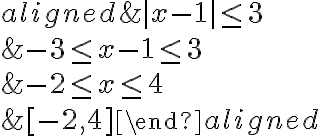 
\begin{aligned}
&|x-1| \leq 3 \\
&-3 \leq x-1 \leq 3 \\
&-2 \leq x \leq 4 \\
&{[-2,4]}
\end{aligned}
