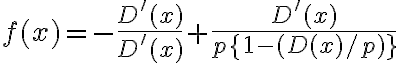 f(x)=-\frac{D^{\prime}(x)}{D^{\prime}(x)}+\frac{D^{\prime}(x)}{p\{1-(D(x) / p)\}}