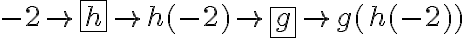  {-2} \rightarrow \boxed{h} \rightarrow  {h(-2)} \rightarrow \boxed{g} \rightarrow g( {h(-2)})