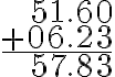 \begin{array}{r}51.60 \\+06.23 \\\hline 57.83\end{array}